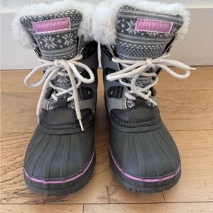 London Fog Tottenham Girls Winter Boots Size 2 Faux Fur Gray Pink